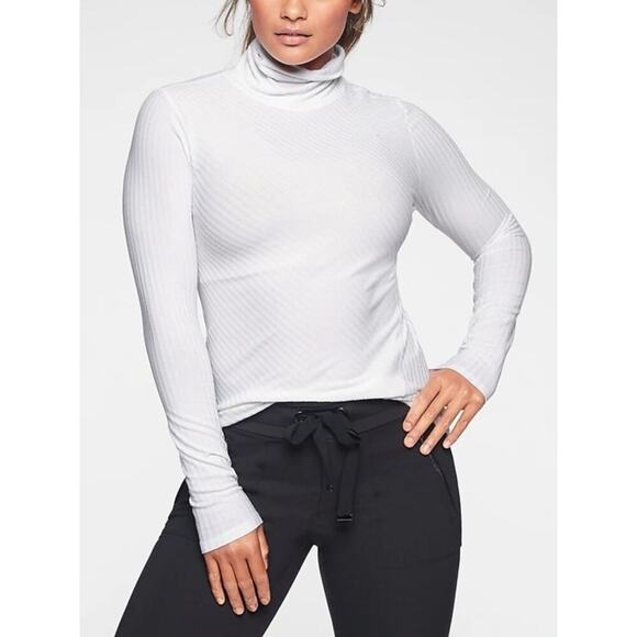 Athleta Womens White Essence Ribbed Turtleneck Work Travel Athleisure Size Small - Picture 1 of 7